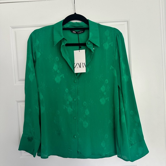 NWT ZARA Floral Jacquard Top Green Size S | 1971/060/500 - Picture 10 of 12